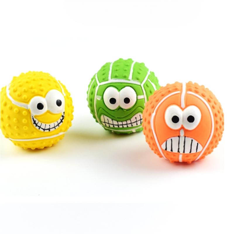 Colorful latex squeaky dog toy with funny faces