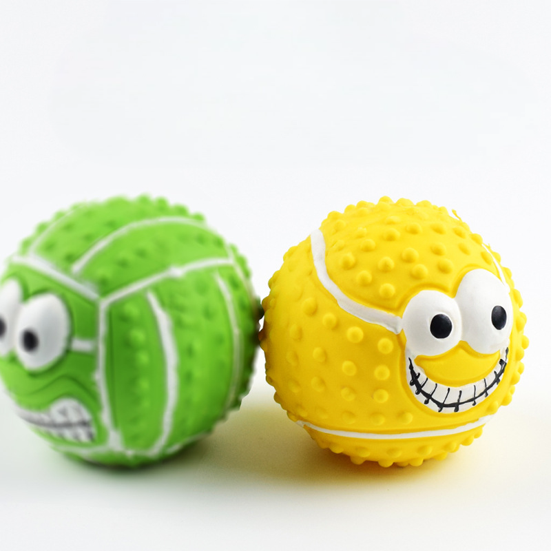 Colorful latex squeaky dog toy with funny faces