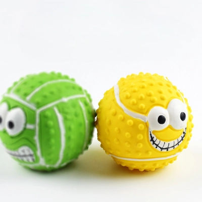 Colorful latex squeaky dog toy with funny faces 02