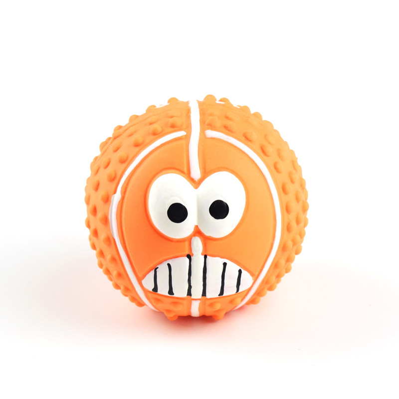 Colorful latex squeaky dog toy with funny faces