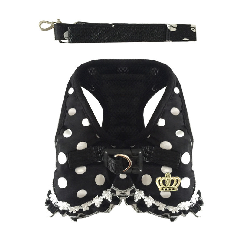 Pink and Black Polka Dot Pet Harness Leash Set