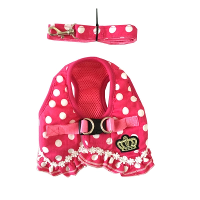 Pink and Black Polka Dot Pet Harness Leash Set 02