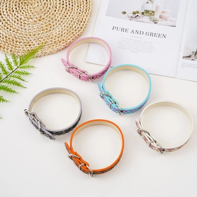 Sparkly Plaid PU Leather Pet Collar Set 02