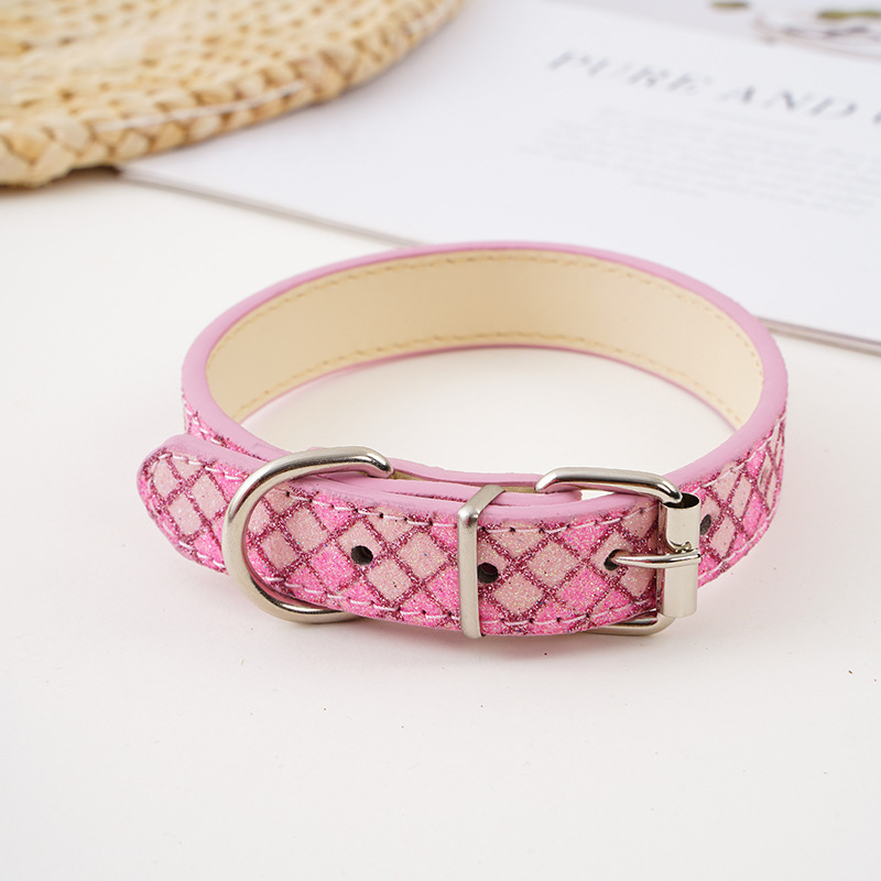 Sparkly Plaid PU Leather Pet Collar Set