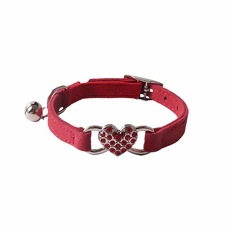 Soft Velvet Heart Shaped Crystal Pet Collar Set