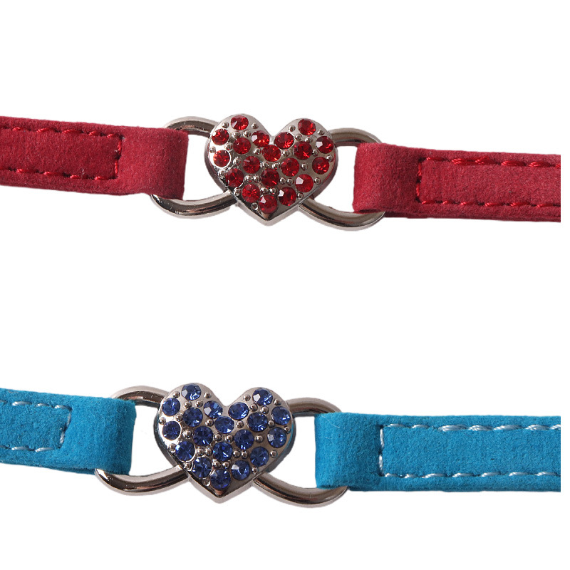 Soft Velvet Heart Shaped Crystal Pet Collar Set