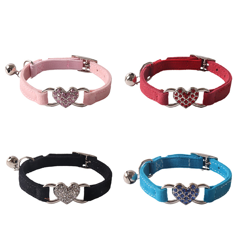 Soft Velvet Heart Shaped Crystal Pet Collar Set