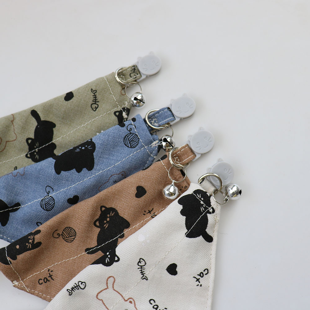 Adorable Cat Print Pet Bibs With Jingle Bells