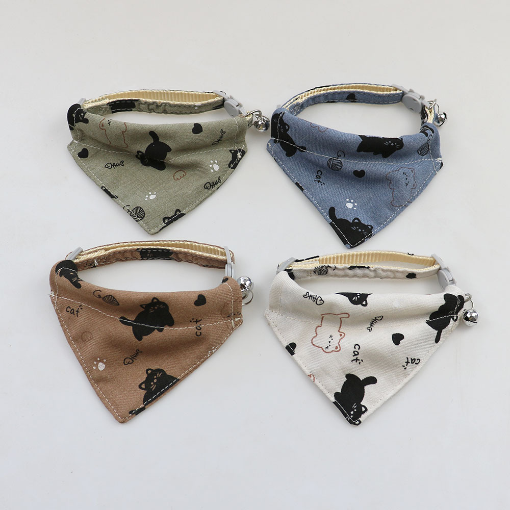 Adorable Cat Print Pet Bibs With Jingle Bells
