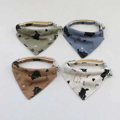 Adorable Cat Print Pet Bibs With Jingle Bells 01