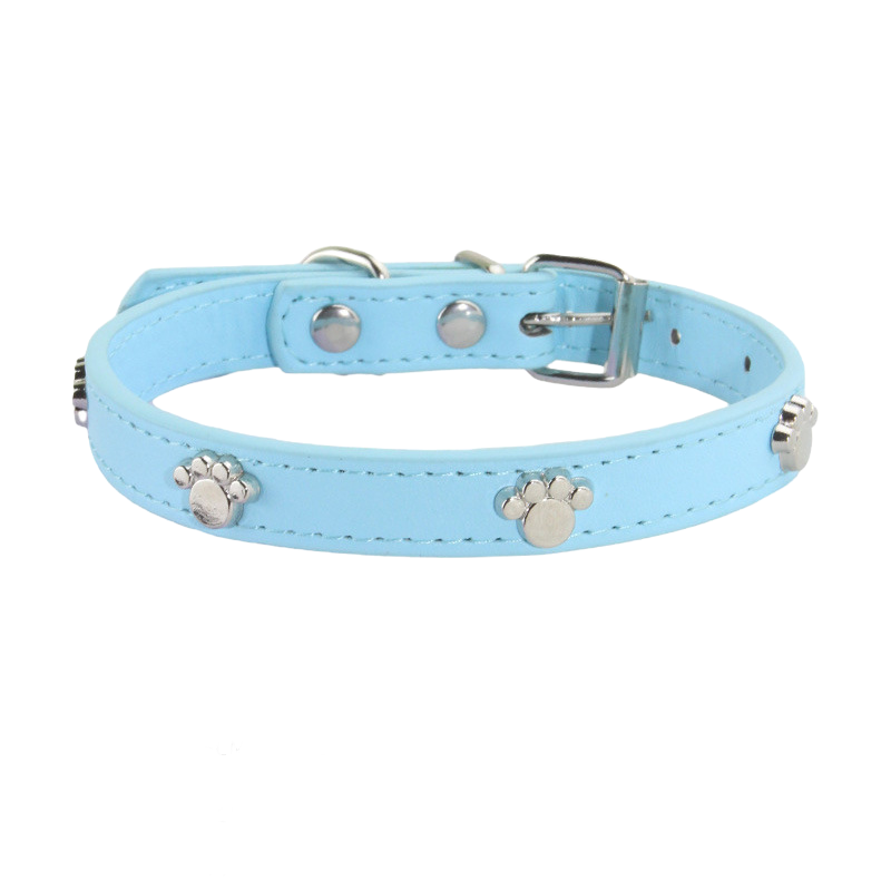 Paw Print Leather Collar for Small Dogs and Cats