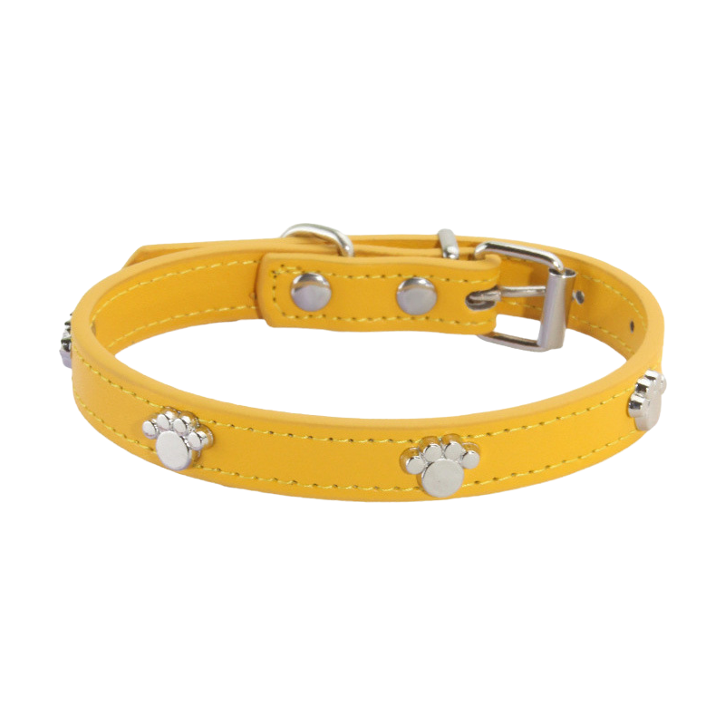 Paw Print Leather Collar for Small Dogs and Cats