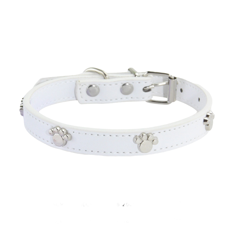 Paw Print Leather Collar for Small Dogs and Cats