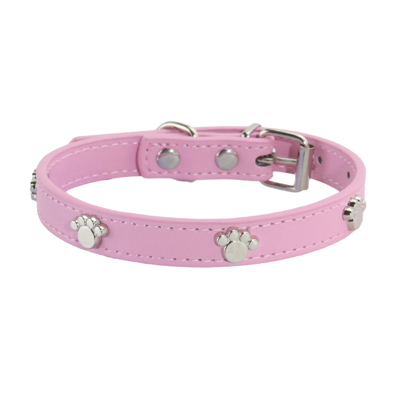 Paw Print Leather Collar for Small Dogs and Cats