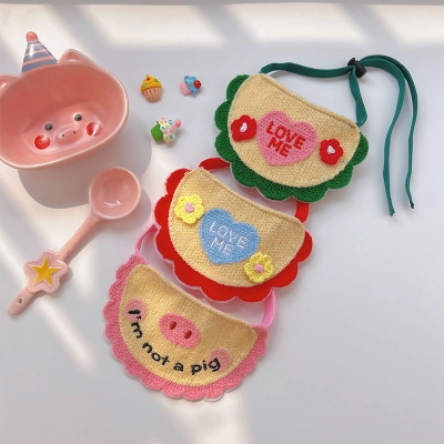Cute Knit Pet Bibs with Cartoon Embroidery Designs 02