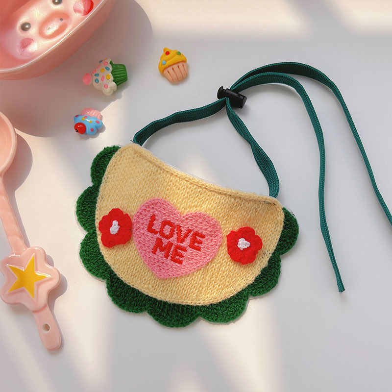 Cute Knit Pet Bibs with Cartoon Embroidery Designs