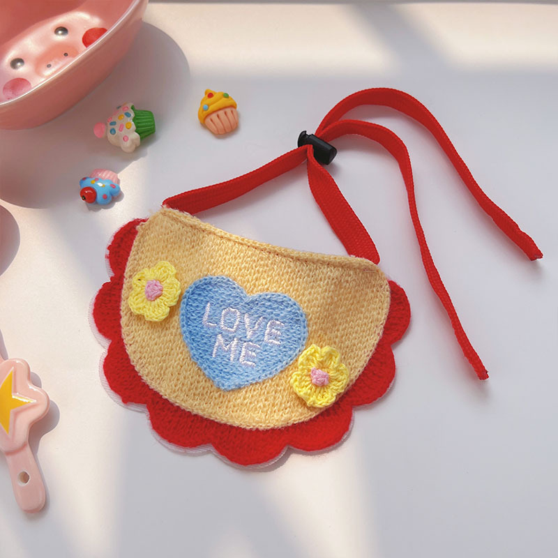 Cute Knit Pet Bibs with Cartoon Embroidery Designs