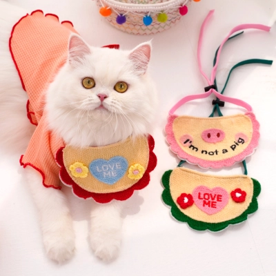 Cute Knit Pet Bibs with Cartoon Embroidery Designs 01