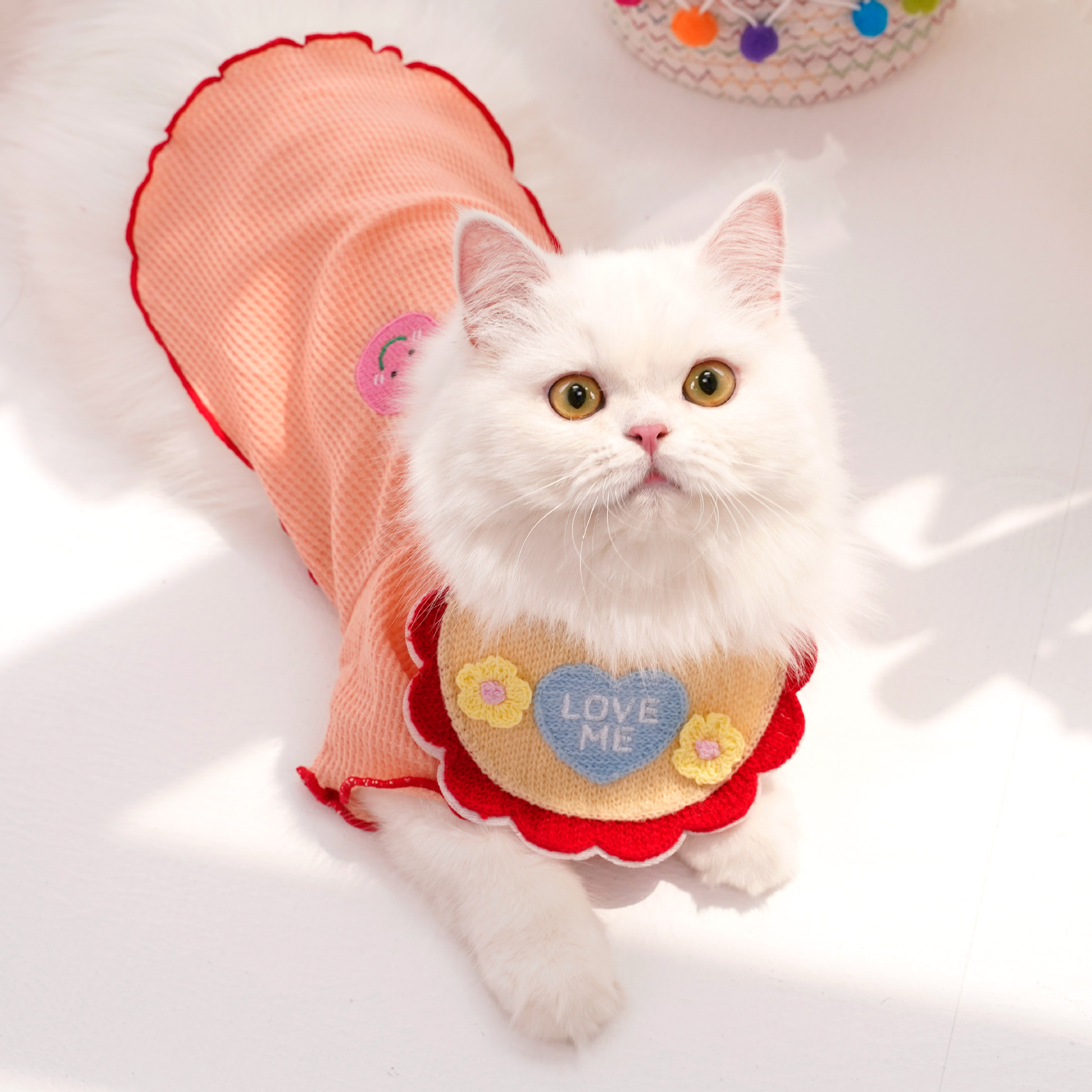 Cute Knit Pet Bibs with Cartoon Embroidery Designs