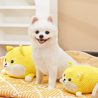 Yellow Plush Dog Chew Toy with Squeaker Sound 02