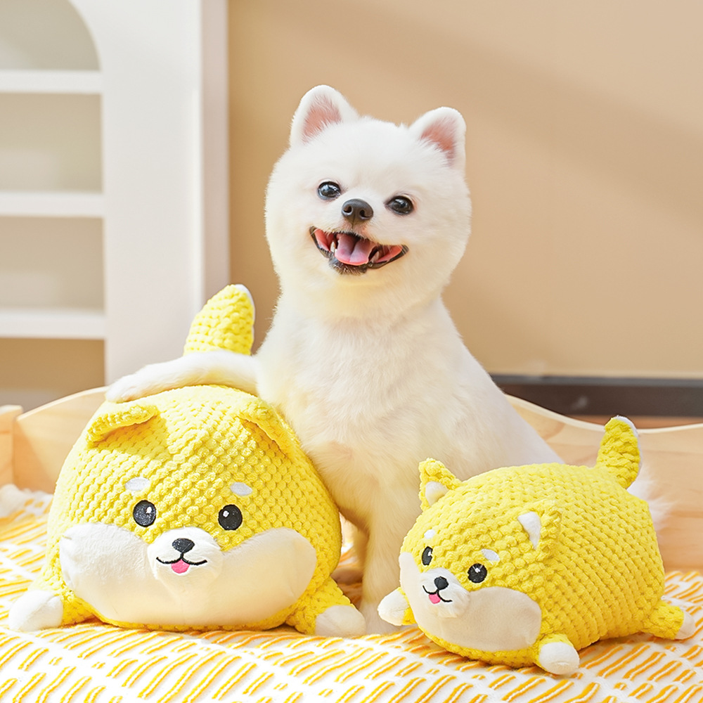 Yellow Plush Dog Chew Toy with Squeaker Sound