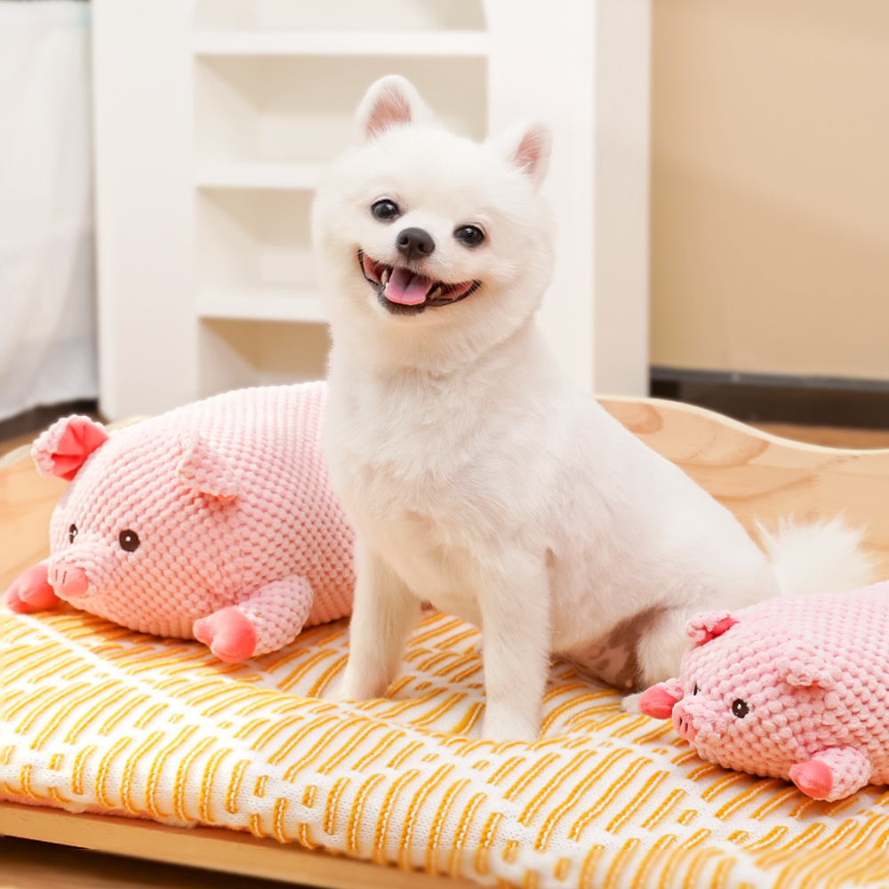 Yellow Plush Dog Chew Toy with Squeaker Sound