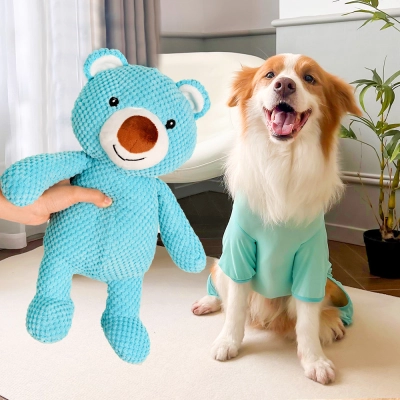 Blue Bear Squeaky Plush Toy for Dogs and Cats 01