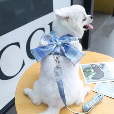 JK Style Plaid Pet Harness Leash Set 01