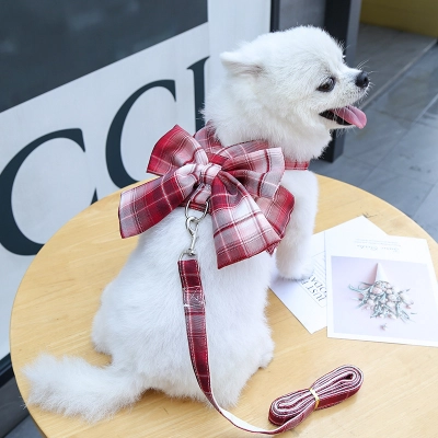 JK Style Plaid Pet Harness Leash Set 02