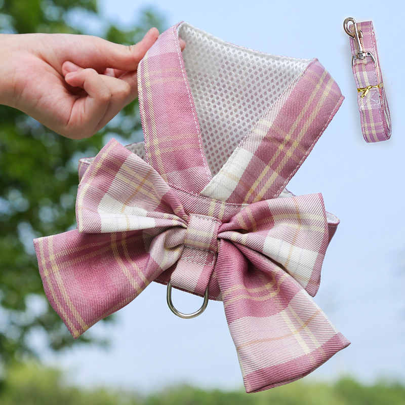 JK Style Plaid Pet Harness Leash Set