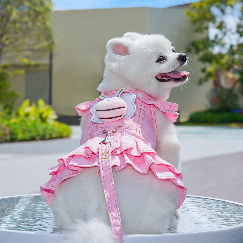 Denim Pet Dress With Bee Charm Leash Hook
