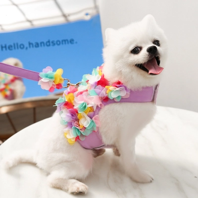 Floral Mesh Pet Vest Harness Leash Set 02