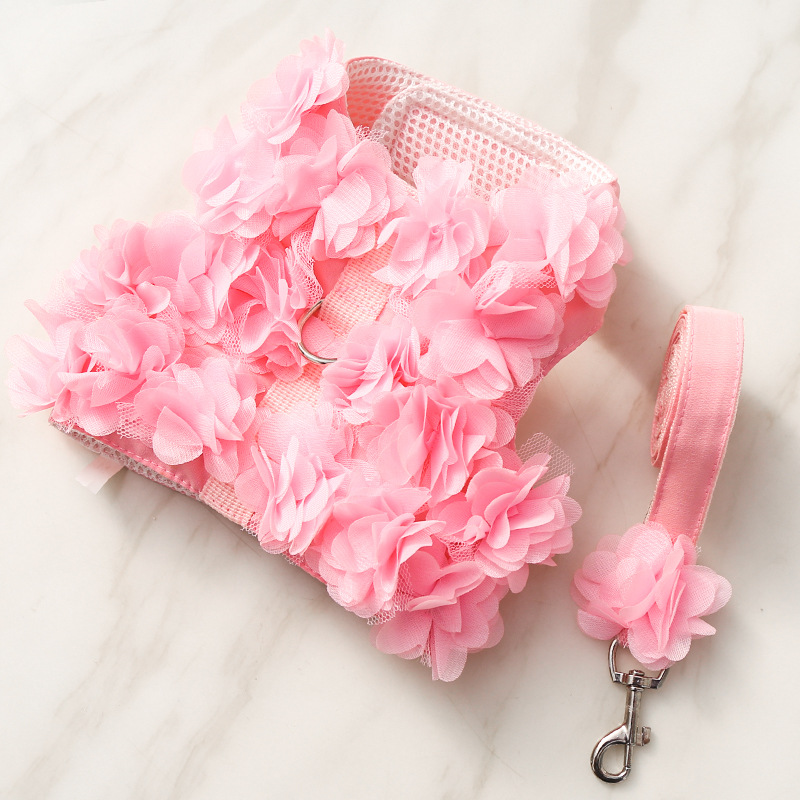 Floral Mesh Pet Vest Harness Leash Set