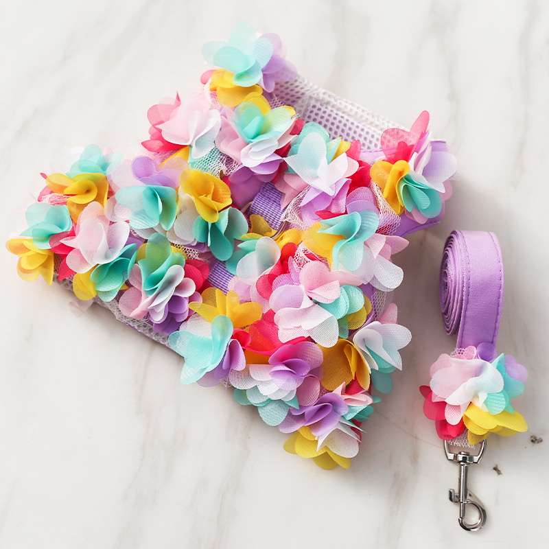 Floral Mesh Pet Vest Harness Leash Set