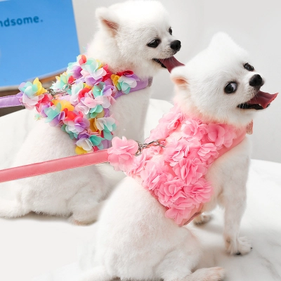 Floral Mesh Pet Vest Harness Leash Set 01