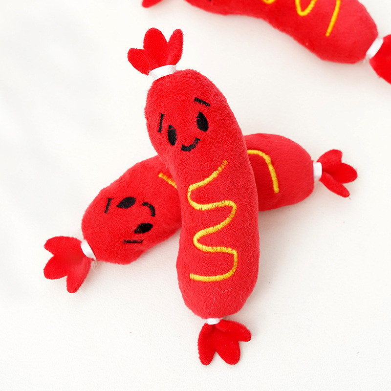 Funny Sausage Plush Chew Toys with Squeaker for Pets