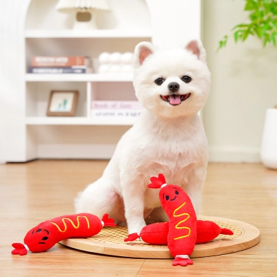 Funny Sausage Plush Chew Toys with Squeaker for Pets 02