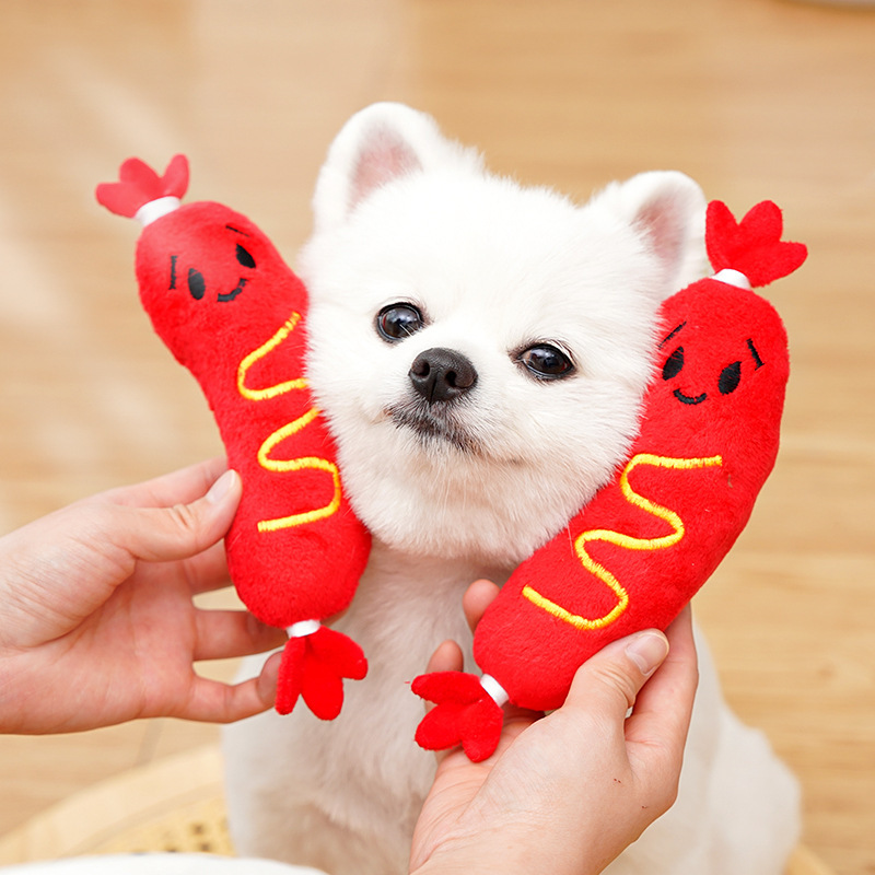 Funny Sausage Plush Chew Toys with Squeaker for Pets