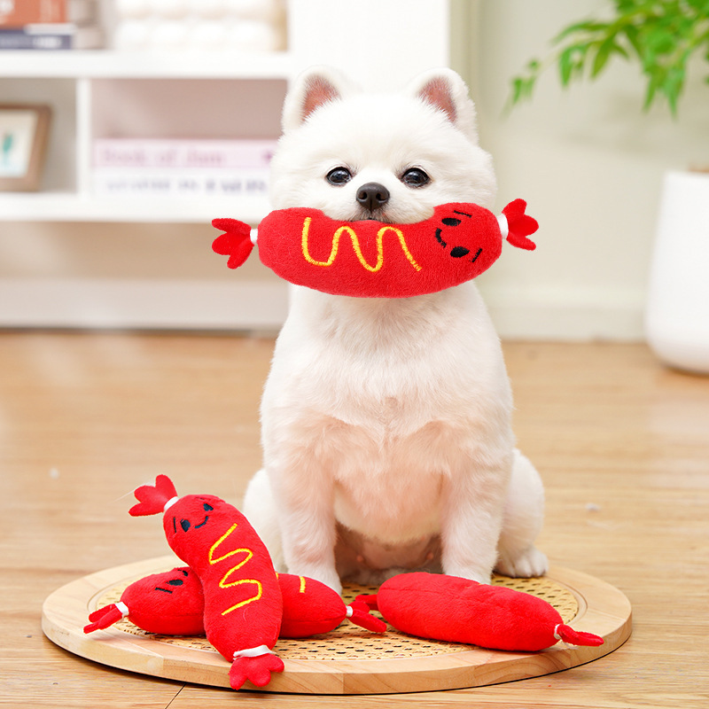 Funny Sausage Plush Chew Toys with Squeaker for Pets