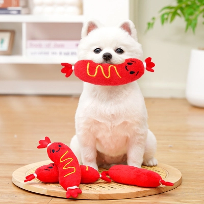 Funny Sausage Plush Chew Toys with Squeaker for Pets 01