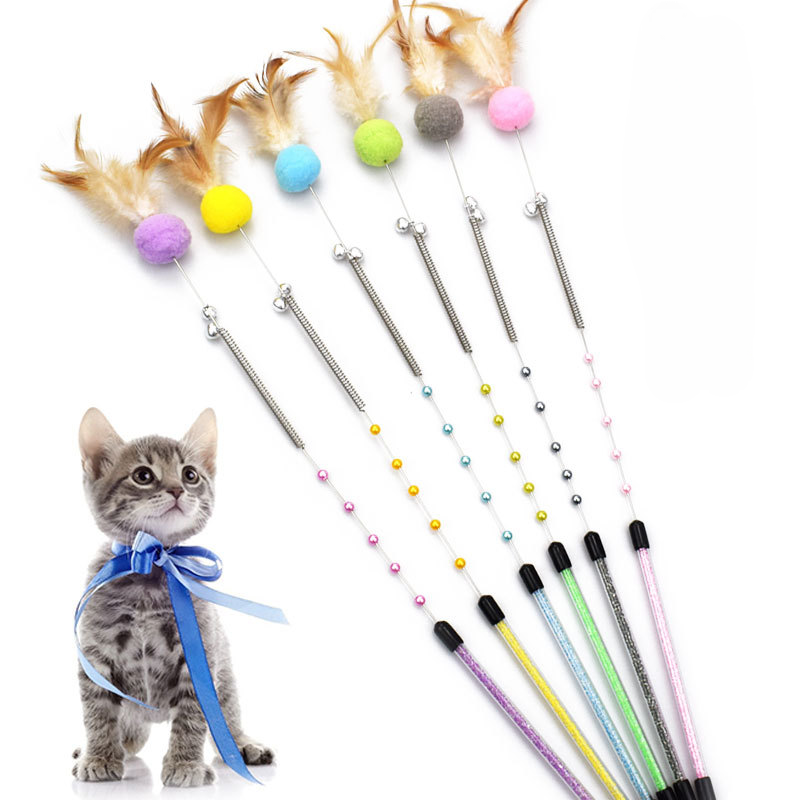 Candy Color Spring Wire Cat Teaser Feather Toy