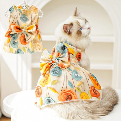 3D Rose Pet Dress Pearl Hanger Summer Outfit 02