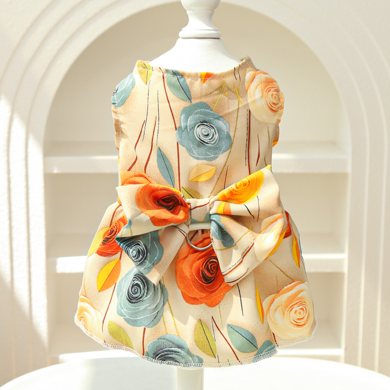 3D Rose Pet Dress Pearl Hanger Summer Outfit