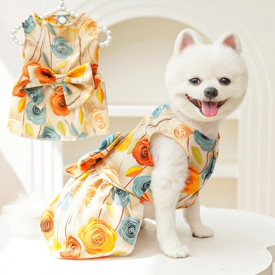 3D Rose Pet Dress Pearl Hanger Summer Outfit 01
