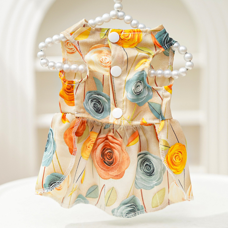 3D Rose Pet Dress Pearl Hanger Summer Outfit