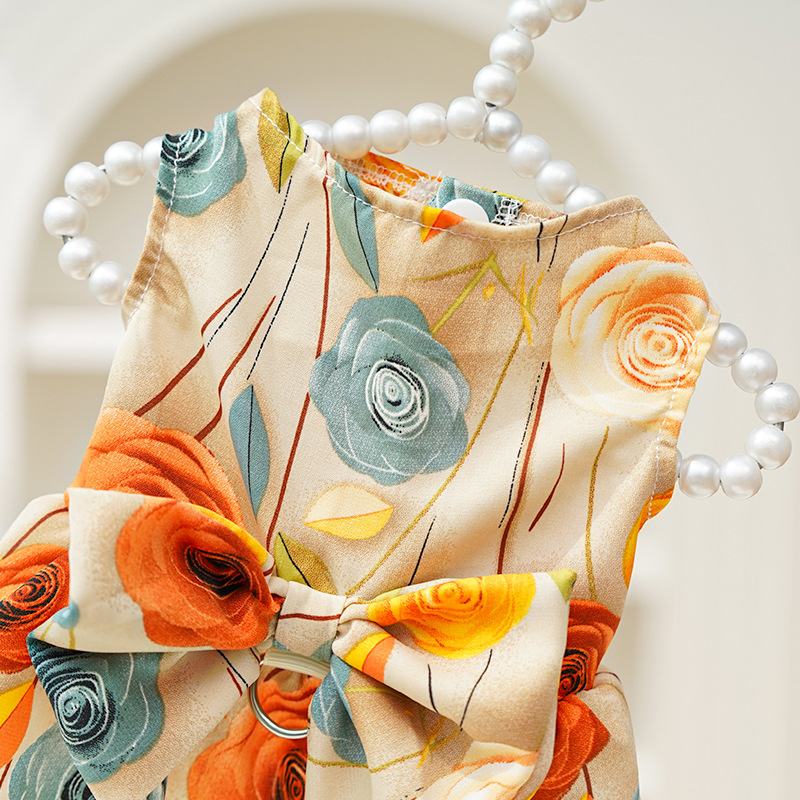 3D Rose Pet Dress Pearl Hanger Summer Outfit