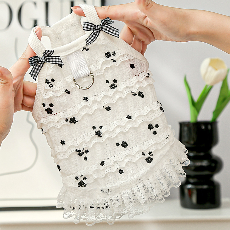 Floral Lace Vest Pet Dress Bow Collar