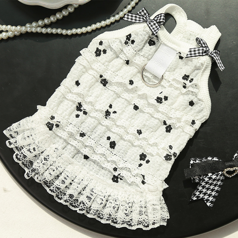 Floral Lace Vest Pet Dress Bow Collar