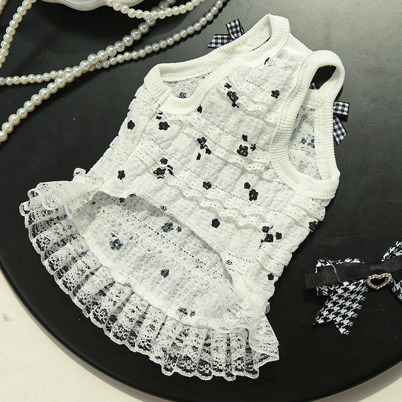 Floral Lace Vest Pet Dress Bow Collar