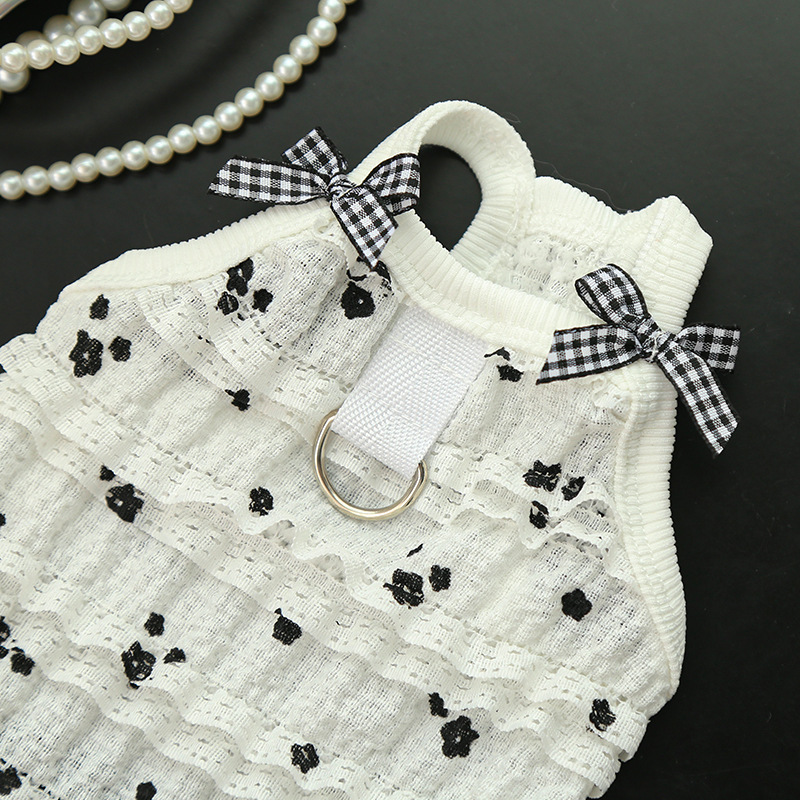 Floral Lace Vest Pet Dress Bow Collar